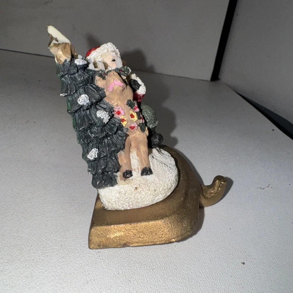 K's Collection Christmas Stocking Mantle Hanger Santa Riding a Reindeer Vintage‎